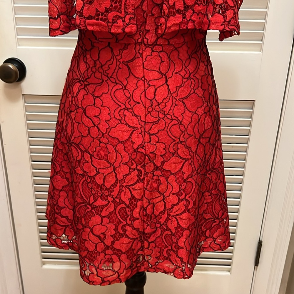 GB Dress~ Elegant Red Lace Off-Shoulder in Red with Black, Size XS, EUC - Picture 13 of 17